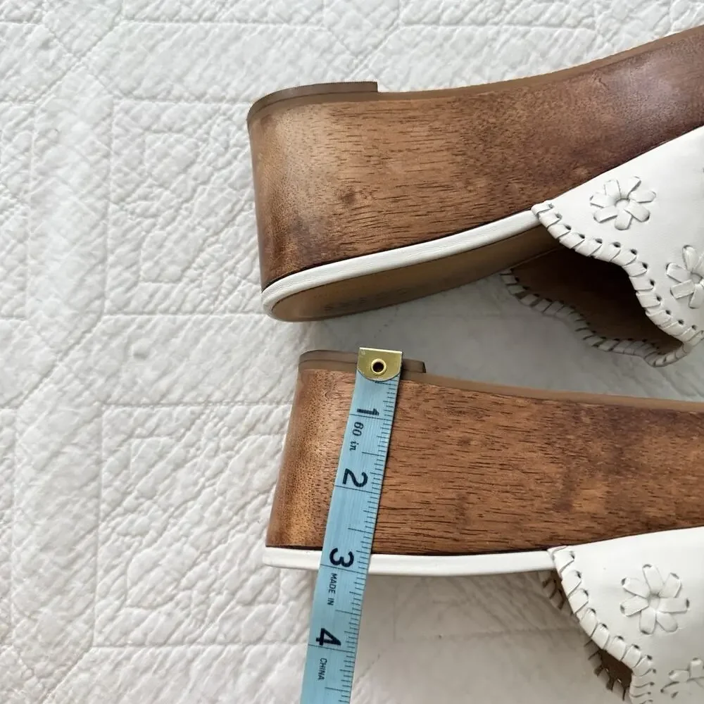 Jack Rogers Wedge Sandals 9 White Leather Wood Heel Brazil Summer Resort